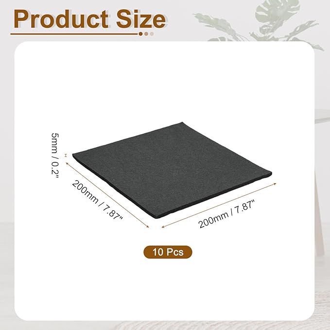uxcell Felt Furniture Pads, 10Pcs 7.87" x 7.87" Adhesive Backed Felt Non-Slip Anti-Scratch Chair Leg Protectors for Protecting Hardwood Floor, Black