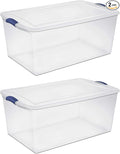 (2-PACK) 105 QT Plastic Transparent Storage Box, Equipped with a Blue Lock Mechanism, Stackable, Suitable for Household Items, Seasonal Clothing, Holiday Decorations and Garage Organization.