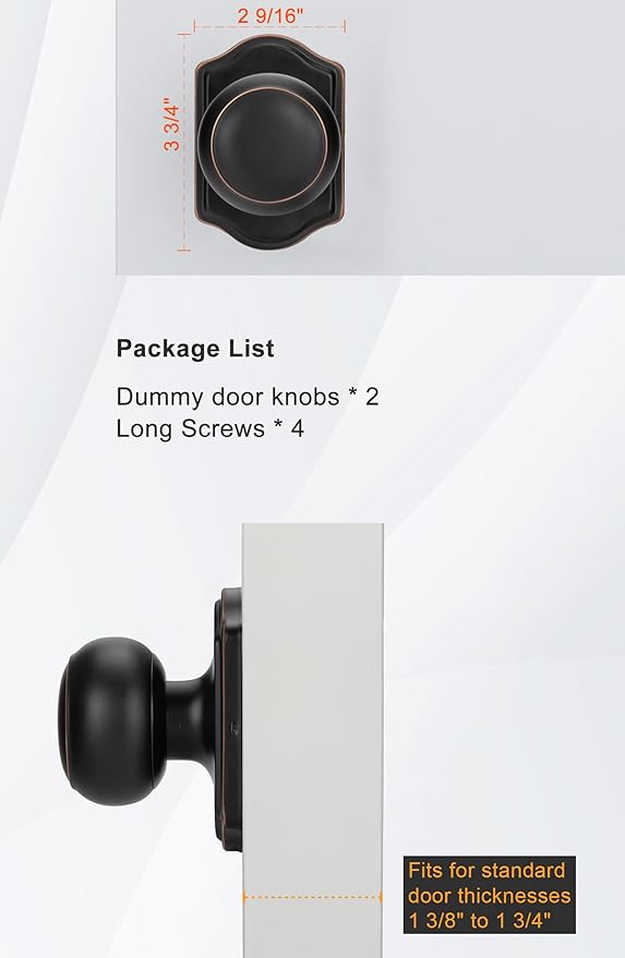 Haidms Oil Rubbed Bronze Dummy Door Knobs Interior, Dummy Interior Door knobs, Bronze Indoor Dummy Doorknobs for Closet or Hall (6 Pack)