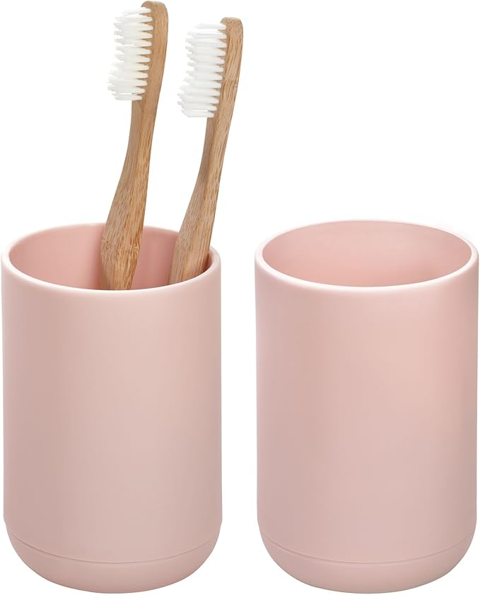 iDesign Toothbrush Holder with 3 Divided Sections for Bathroom or Vanity - Set of 2 - Blush
