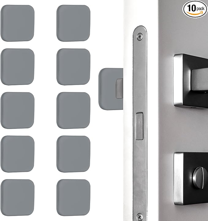 PATIKIL 10Pcs Door Knob Wall Protector, 1.8" Square Silicone Door Stoppers Self Adhesive Handle Bumper Cushion Pad Quiet Wall Protector for Fridge Home Office, Gray(0.4" Thickness)
