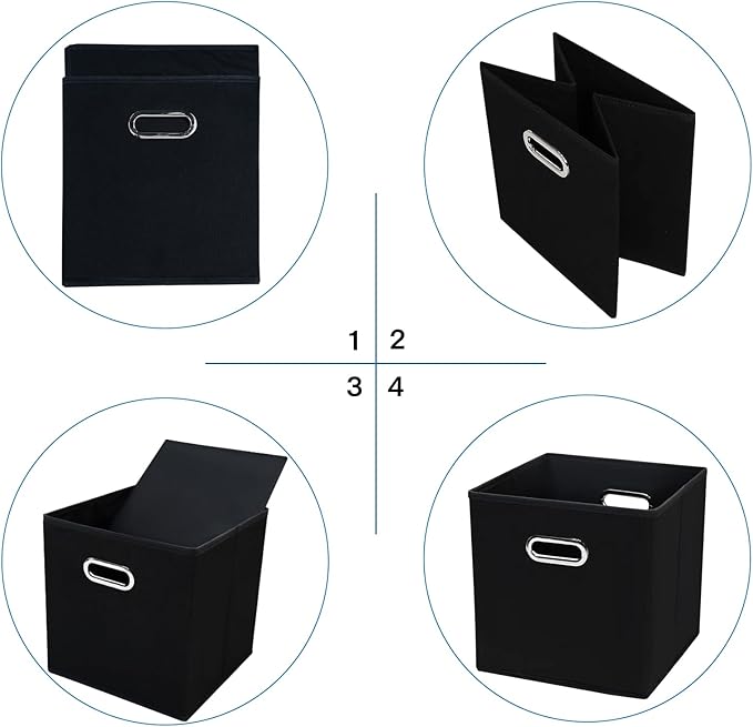 STOREONE Fabric Storage Bins Cubes Baskets Containers-(11X11X11) with Dual Handles Cube Storage Organizer Bins for Shelf Closet, Bedroom Organizers, Foldable Set of 6 (Black )