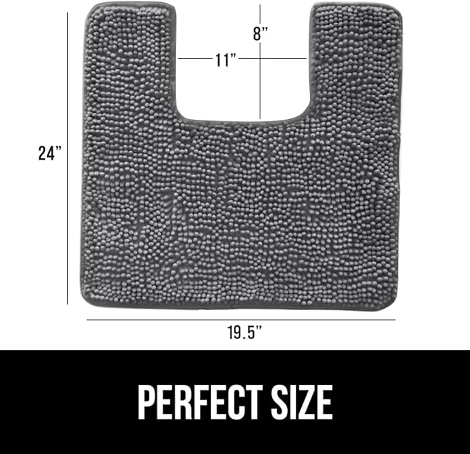 GORILLA GRIP Plush Absorbent Shaggy Chenille Bath Rug Mat for Square Toilet Base with Rubber Backing, Machine Washable Rugs, Soft Microfiber Contour Mats for Toilets, Bathroom Decor, Grey