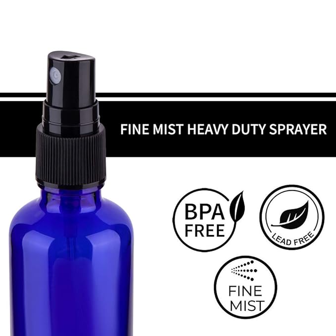 Hydior 2oz Small Fine Mist Spray Bottles For Essential Oils, Blue Glass Spray Bottle 3 Pack
