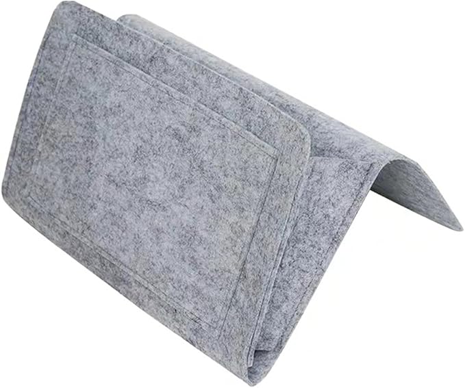 Bringsine 5 Pockets Bedside Caddy, Felt Bed Storage Organizer Hanging Bag Holder for Magazine Book Phone Tablet iPad Cables Remote and Water Bottle Holder Home Dorm Bed Sofa-Light Gray