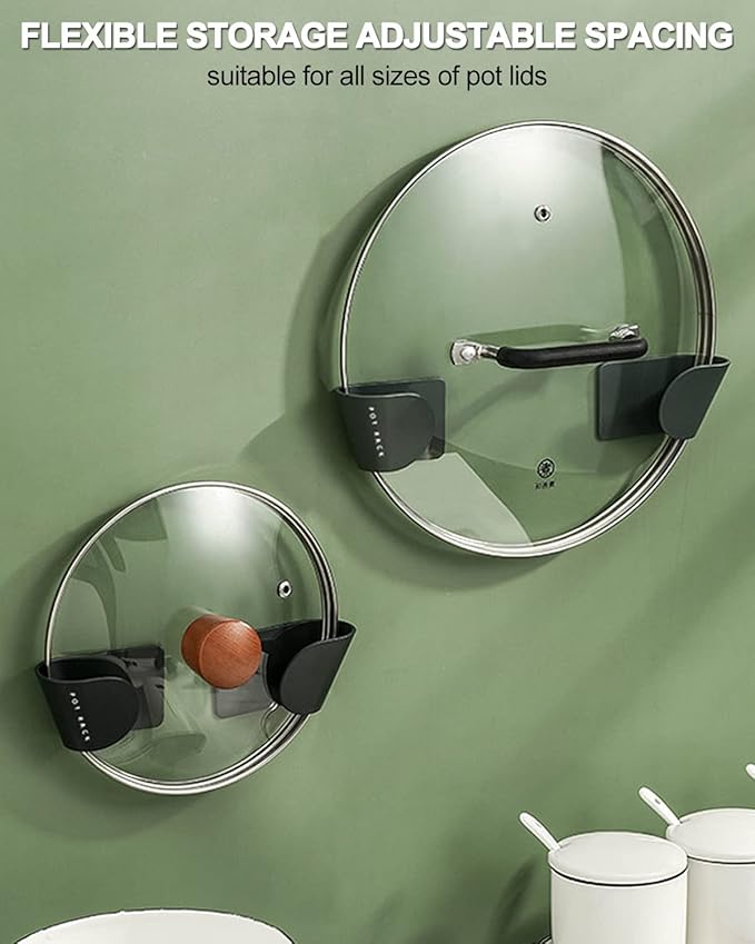 Tendiren Pot Lid Organizer, 3 Pairs of Adjustable Wall Mount Pot Lid Holder Cabinet Door, Pot and Pan Hangers for Kitchen Wall Mount, Cabinet Door Lid Organizer, Save More Space (3 Black)