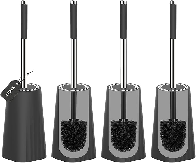 SetSail Toilet Brush, Compact Size Toilet Bowl Brush and Holder Toilet Brushes for Bathroom with Stainless Steel Handle Toilet Cleaner Brush with Durable Scrubbing Bristles, 4 Packs