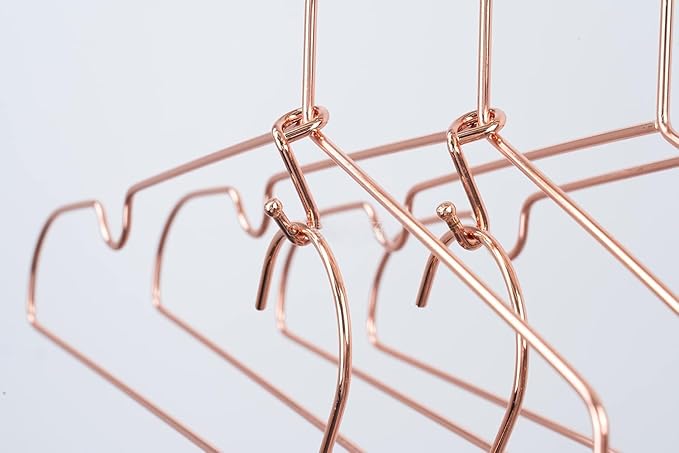 Premium Metal Rose Gold Clothes Hangers Set - 20 Clothes & 10 Pants Hangers, Metal Space Saving Clothes Hangers, Non-Slip, Heavy Duty for Coat, Suit, Skirt 20 Hanger Connectors