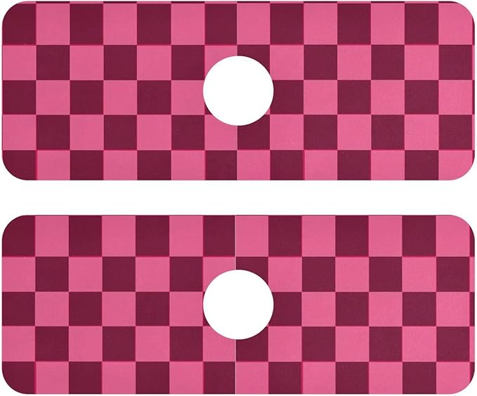 Checkered Hot Pink Kitchen Sink Splash Guard Sink Faucet Mat Faucet Handle Drip Catcher Drain Mats for Kitchen Bathroom Countertop Absorbent Dish Drying Pad 2Pack 30x5.4IN