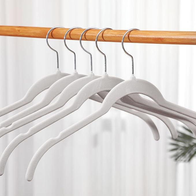 50 Pack Velvet Hangers Non-Slip Shirt Clothes Hangers 360° Swivel Hook Slim Flocked Coat Hanger Heavy Duty Space Saving Felt Hanger for Women Men Pants Jackets Dress (Grey)