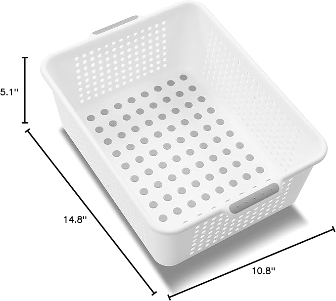 madesmart Medium Storage Basket, Multipurpose Organizer with Soft-Grip Handles, Ventilated Design for Laundry, Bath & Kitchen Storage, White, 14 x 10 x 5"