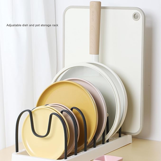 Pot and Pan Lid Organzier for Cabinet with Drainage, 8 Adjustable Compartment for Bakeware Cutting Boards Cookware Dishes (Khaki Gray)