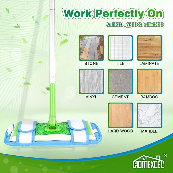 HOMEXCEL Microfiber Reusable Mop Pads Compatible with Swiffer Sweeper- Machine Washable Microfiber Pad Refills for Household Cleaning-Floor Cleaning Mop Head Pads Work Wet and Dry-Pack of 4