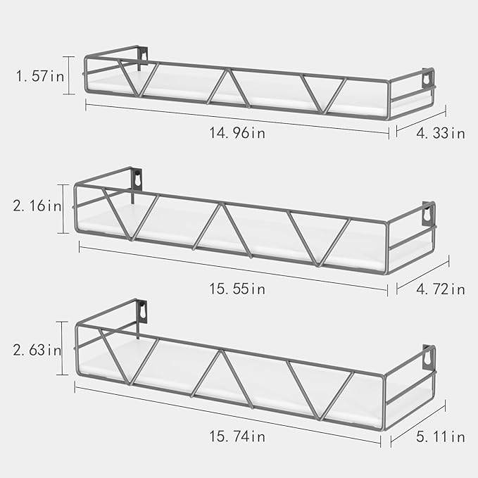Floating Shelves Set of 3, Home Wood Wall Shelf, Farmhouse Shelf for Bedroom, Wall Mounted Floating Shelf for Living Room, Bedroom, Bathroom, Kitchen, Office (Gray)