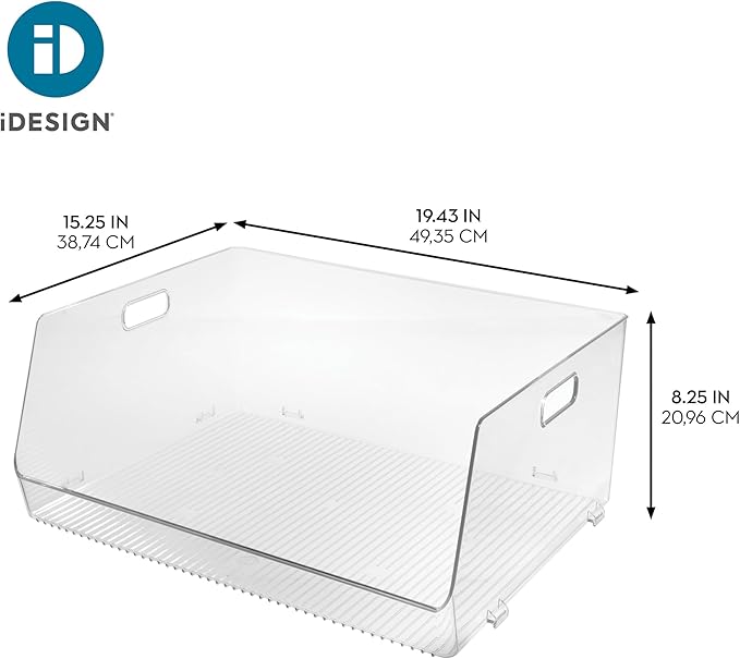 iDesign Stackable Open-Front Storage Bin, Extra Long Organizer for Kitchen or Pantry, Clear