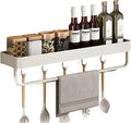 SEIDO Space-Saving Kitchen Utensil Holder | No-Drill Shelf Organizer | Wall Mount Spice Rack with Hooks & Bar for Bathroom | Space Aluminum | 24 Inch Long | White