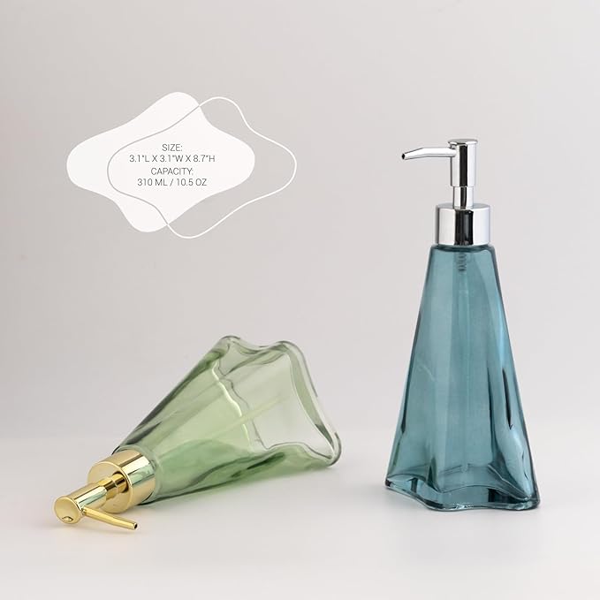 EMPO Vintage Elegant Glass Soap Dispenser, Liquid Soap/Sanitizer/Shampoo Bottle with Golden ABS Pump, Rustic Farmhouse Decor Hand Soap Dispenser Bathroom Accessories (Ripple Yale-Blue)