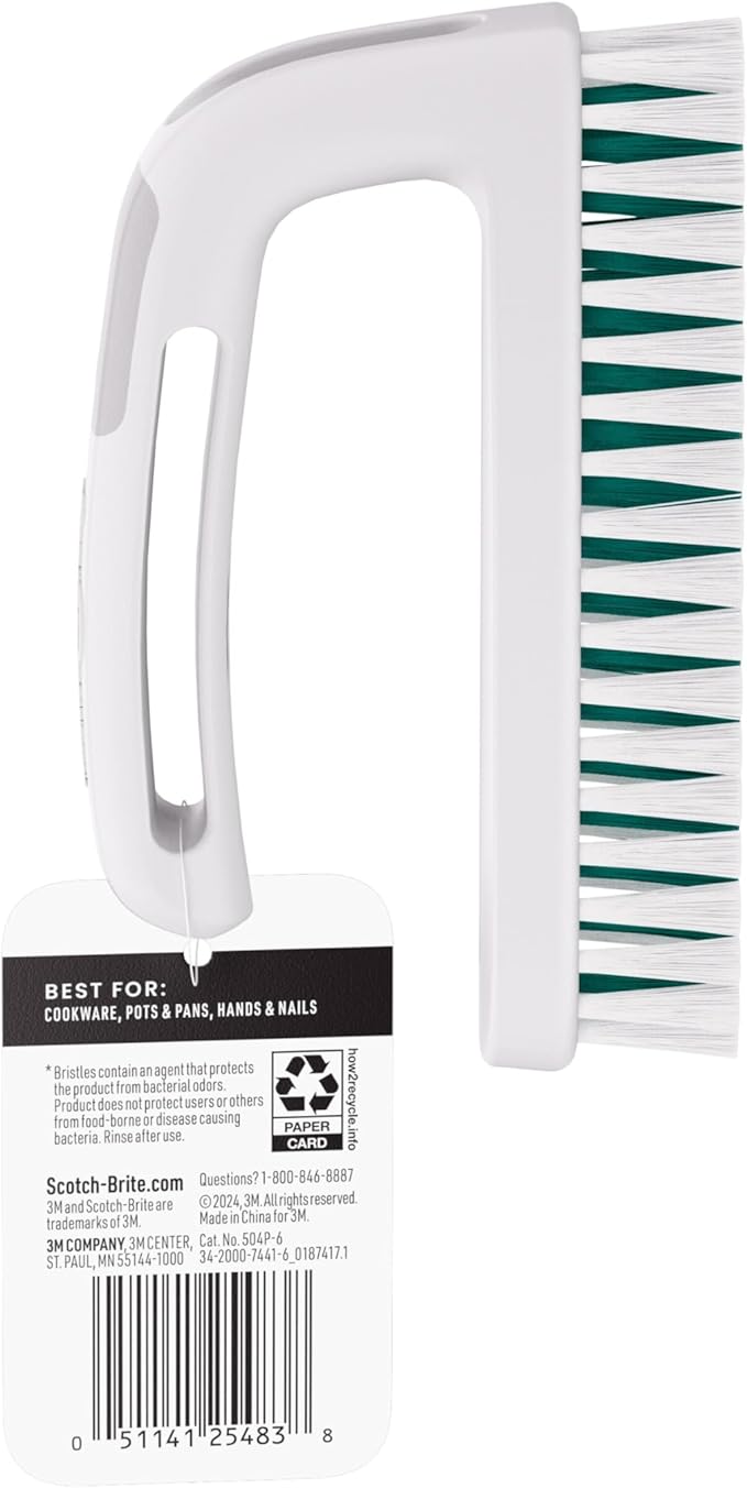Scotch-Brite Small Utility Brush, Long Lasting Dish Brush with Handle for Scrubbing Cookware, Hands, Tile, Grout, Cutting Boards, and Utensils without Scratching, Antimicrobial, and Rinses Clean