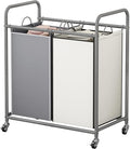 SUOERNUO Laundry Hamper Basket 2 Bag Laundry Sorter Cart with Rolling Lockable Wheels and Removable Bags Laundry Organizer Cart for Clothes Storage (Grey+Beige, 2 Bags)