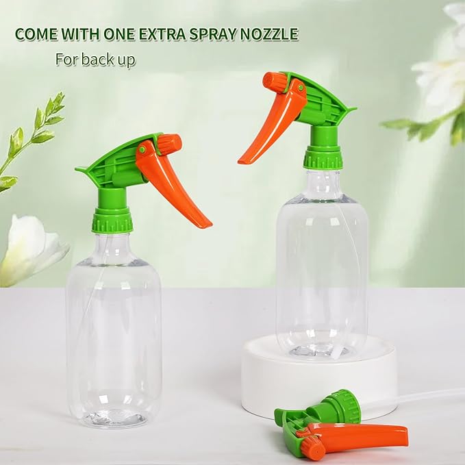 Cleaning Spray Bottles for Plants Misters Inside, 2 Pack 16.9 oz Squirt, Water Spray Bottle Mist Sprayer, No Leak Hair Mister Empty Adjustable Nozzle (Transparent Orange)