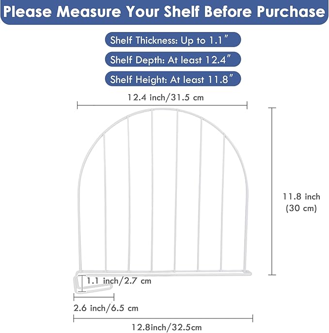 Closet Dividers, 8 Pack 12’’ Tall Shelf Dividers for Closet Organization, Metal Closet Organizer for Wood Shelves Separator for Purse Handbag Sweater Clothes Book Storage Wardrobe Kitchen Cabinet