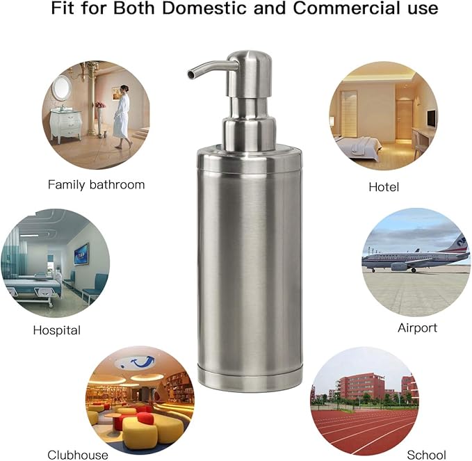 GAPPO Brushed Nickel Soap Dispenser Stainless Steel Metal Pump Hand Lotion Bottle for Bathroom, Bedroom and Kitchen(300ML/10.15Ounce)