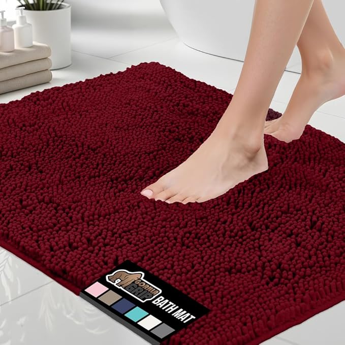 GORILLA GRIP Bath Rug Mat 48x17, Soft Absorbent Chenille, Quick Dry Microfiber Mats, Rubber Backing Washable Shower Floor Rugs, Bathmat Runner, US Designed Bathroom Home Decor Accessories Burgundy