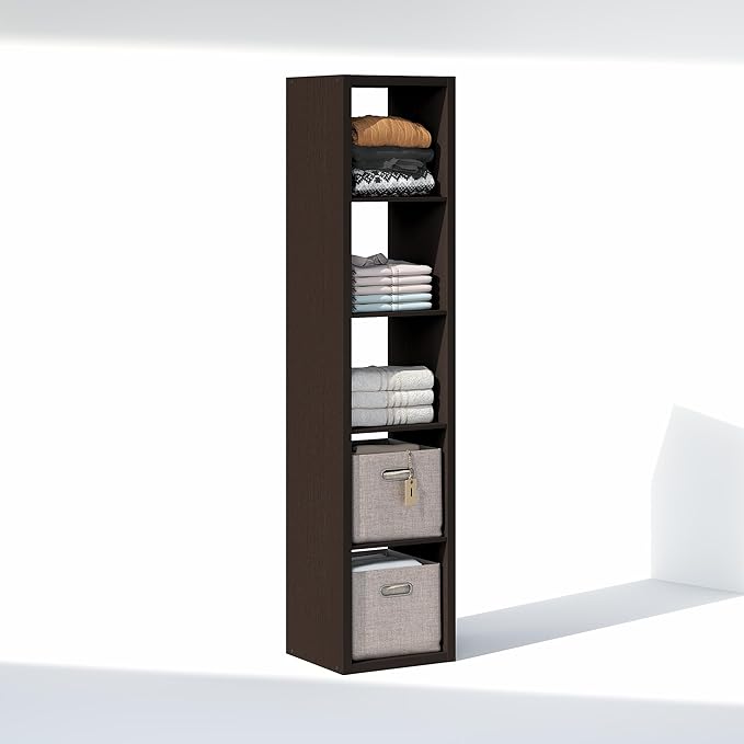 Furinno Cubic Closet Organizers and Storage, 5-Cube Closet Organizer, Open Shelf Closet Storage, Extra Thick Frame for Wardrobe, Bedroom, Living Room, Dark Oak