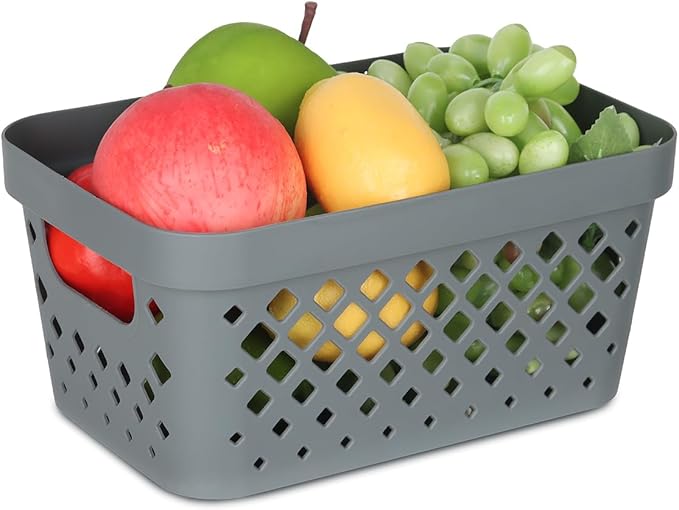 Glad Plastic Baskets for Organizing | Pantry Storage for Under Counter, Linen Closet, and Bathroom | Nesting Shelf Bins with Handles, 1 Gallon, Grey