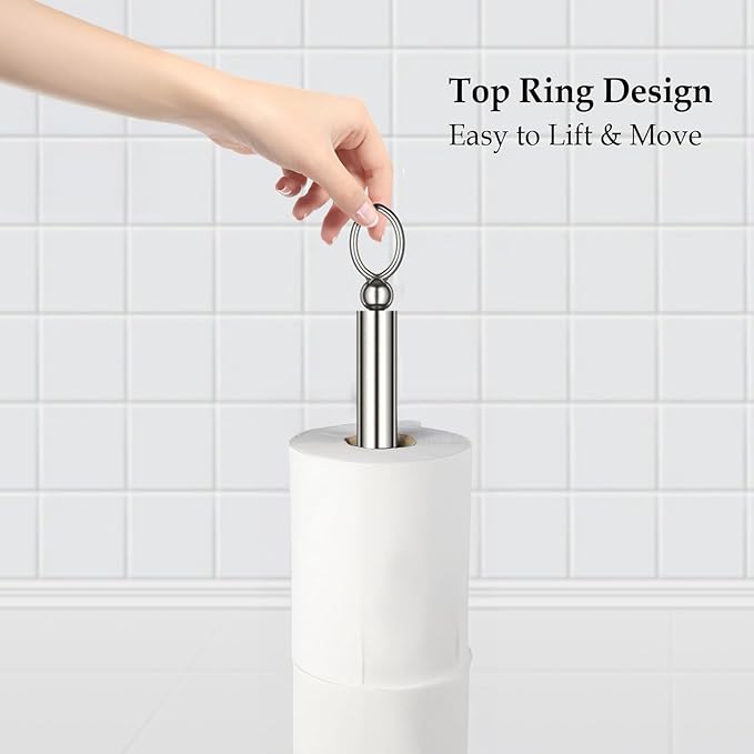 ROLABAM Heavy Weighted Toilet Paper Holder (with Reserve Function) Free Standing Toilet Paper Storage，Spare Toilet Paper Roll Holder Storage Stand for Bathroom Total Height 22.5" ，Brushed Nickel
