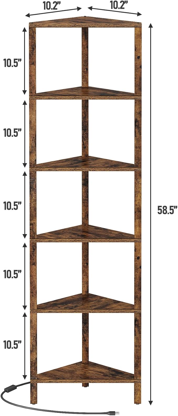 TUTOTAK Corner Shelf with LED Light, 6-Tier Corner Bookshelf for Small Space, Narrow Display Corner Shelf Stand with Storage Rack, for Living Room, Bedroom, Brown BS05BC006L