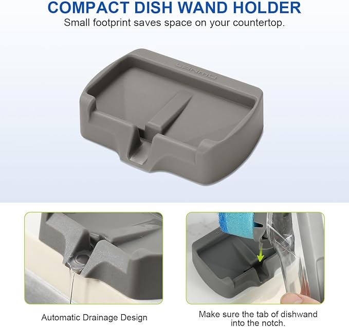 LANMU Dish Wand Holder Compatible with Scotch-Brite Dishwand, Silicone Dish Brush Holder with Drain Spout for Kitchen Sink Counter, Sponge Wand Organizer, Keep Upright from Leaking Soap