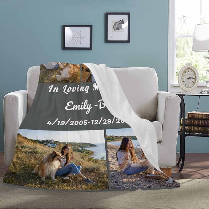 D-Story Pet Dog Memorial Blanket Customized in Loving Memory of Loss Dog Custom Throw Blanket with Dogs Pictures and Name Personalized Pet Memorials Gifts