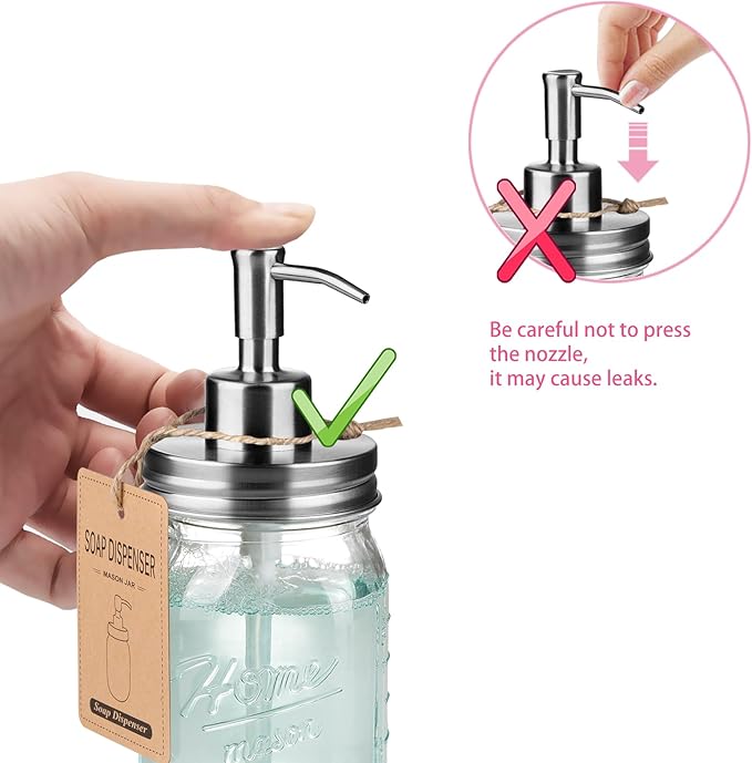 SheeChung 16 Oz Mason Jar Liquid Soap Dispenser, Glass Hand Soap Dispenser, Stainless Steel Pump Lid, Refillable Lotion Dispensers for Bathroom Countertop Kitchen (2, Brushed Nickel)