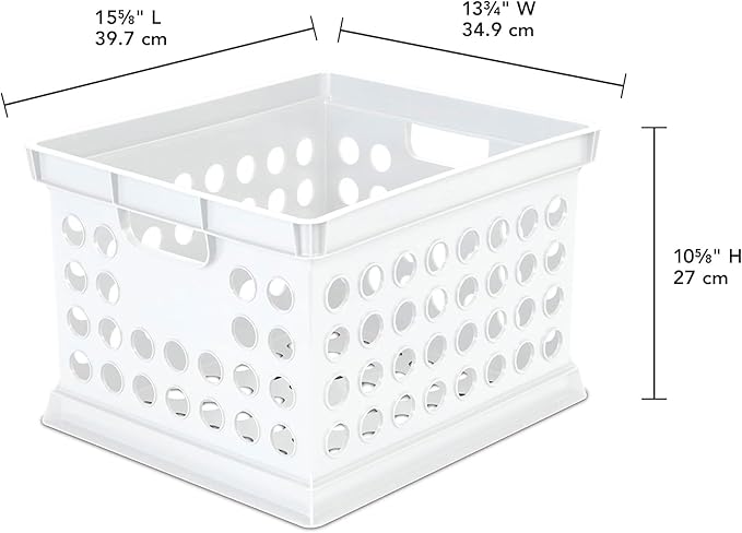 Sterilite Stackable Plastic Storage Crate Bin Organizer File Box with Handles for Home, Office, Dorm, Garage, or Utility Organization, White, 12-Pack