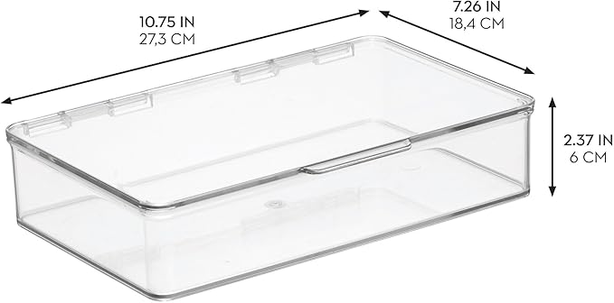 iDesign Kitchen Binz BPA-Free Plastic Stackable Organizer Box with Lid - 7.26" x 10.75" x 2.37", Clear