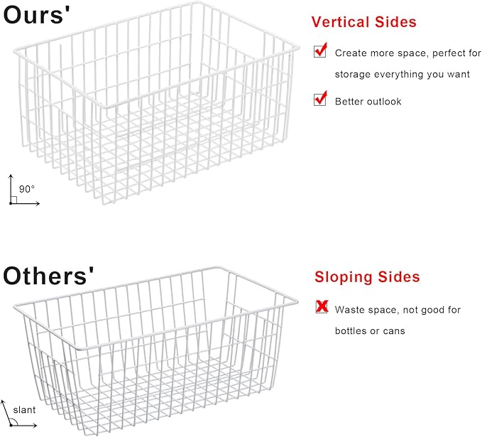 Orgneas Freezer Organizer Bins, Vertical Sides Wire Freezer Baskets for Upright Freezer, Chest Freezer Organizer Deep Freezer Storage Containers for Foods, Snacks, Vegetables, Fruits, Set of 6