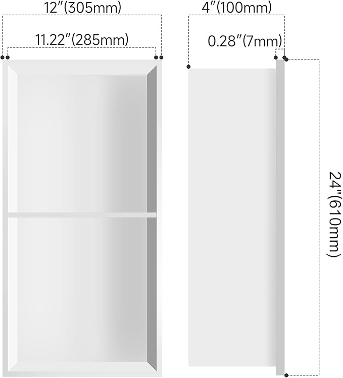 BATHFINESSE Shower Niche 12 X 24 in No Tile Needed, White Double Shelves Recessed Wall Niche Shelf for Bathroom Storage, Stainless Steel