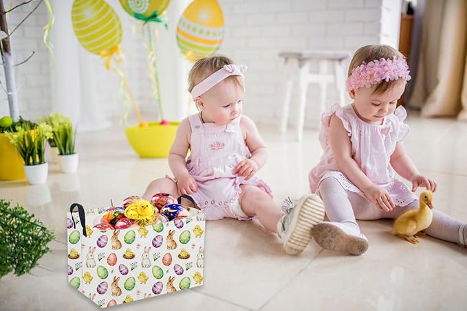 Sanjiaofeng Rectangular Easter Basket Eggs Storage Bins,Cute Storage Basket with Handles.Clothers,Books,Kid's Gifts Bins. (Color eggs)