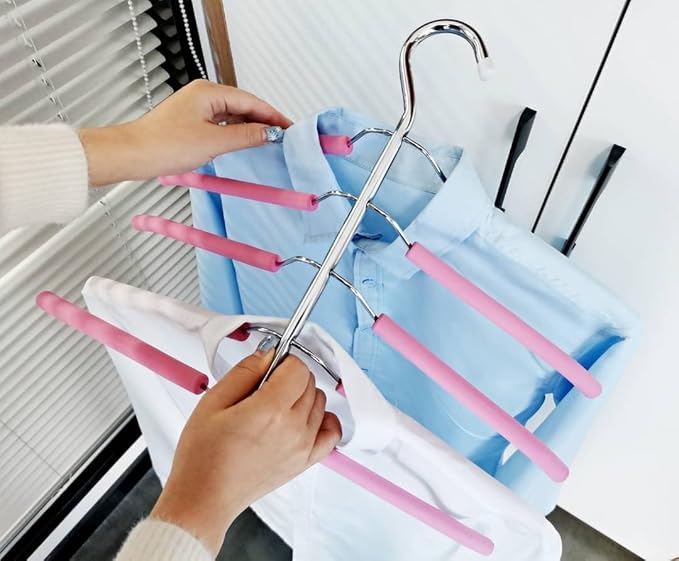 Shirts Hangers Space Saving Clothes Hanging 5 Layers Non Slip EVA Sponge & Stainless Steel Hook for Closet Organizers and Storage
