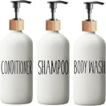 Shampoo and Conditioner Dispenser Set - Easy to Read Labels - Pump Bottle Dispenser for Shampoo, Conditioner, Body Wash - Glass Refillable Containers for Shower
