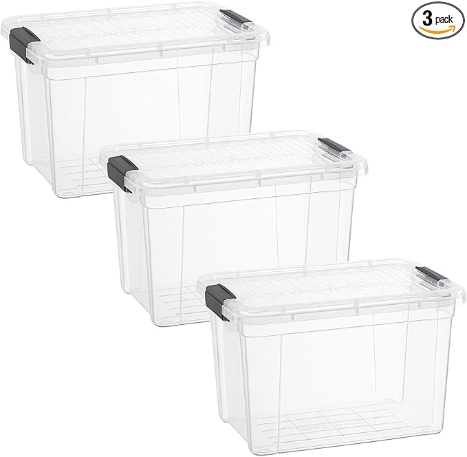Superio Clear Storage Boxes with Lids, 8.75 Quart Plastic Container Bins for Organizing, Stackable Crates, BPA Free, Non Toxic, Odor Free, Organizers for Home, Office and Dorm, 3 Pack