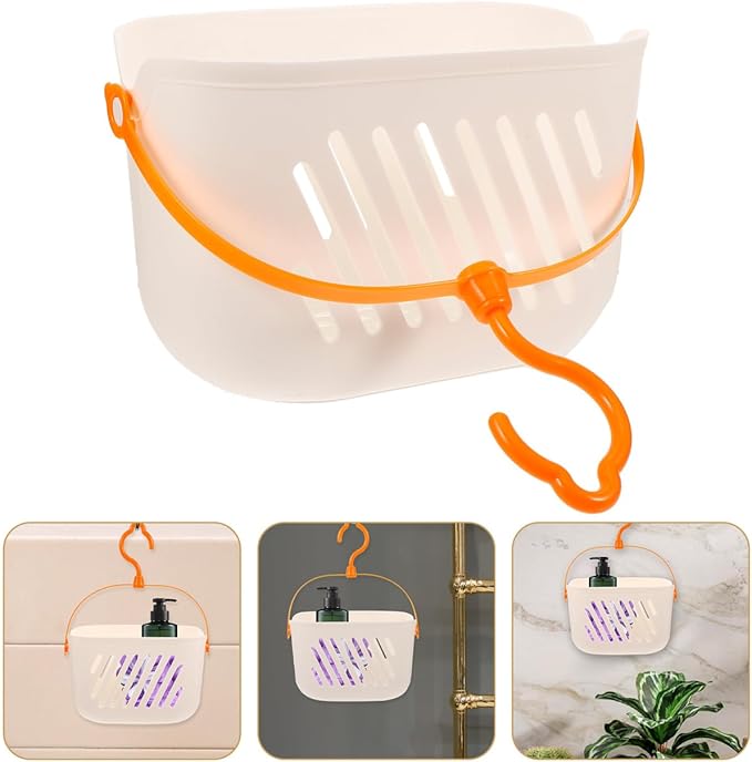 Gatuida Plastic Hanging Basket for Shower, Hanging Shower Caddy, Portable Storage Basket Kitchen Organizer with Hook for Bathroom Kitchen, 8.3 x 5.5 x 5.1 Inch (White)