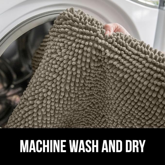 GORILLA GRIP Plush Absorbent Shaggy Chenille Bath Rug Mat for Square Toilet Base with Rubber Backing, Machine Washable Rugs, Soft Microfiber Contour Mats for Toilets, Bathroom Decor, Latte