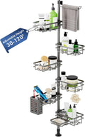 Corner Shower Caddy Tension Pole,30-120 Inch Adjustable Shower Organizer, 6-Tier Shower Shelves with Towel Rack/Toothbrush Holder/Soap Dish, Bathroom Corner Storage Rust-Resistant