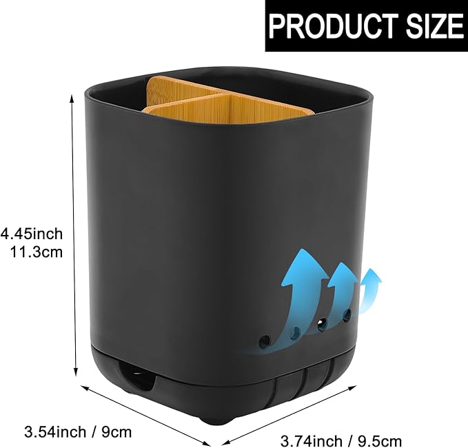 Toothbrush Holder with Bamboo Divider,Detachable for Easy Cleaning Bathroom Countertop Organizer,Plastic 3 Slots Electric Toothbrush and Toothpaste Holders Storage Caddy for Bathroom Vanity,Sink-Black