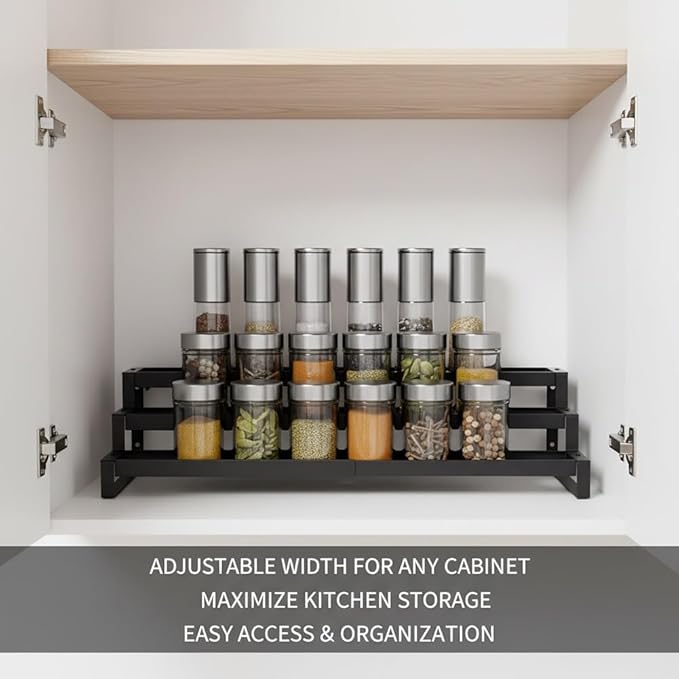 Expandable Kitchen Spice Rack, Three-tier Metal Spice Organizer, Suitable For Kitchen Countertops And Cabinet Wall-mounted Spice Storage Boxes.