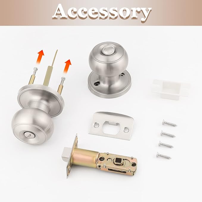 Probrico 5 Pack Round Privacy Door Knob(Thumb Turn Lock on The Inside), Keyless Doorknobs Interior/Exterior Lockset,Privacy Knobs for Bedroom/Bathroom,Satin Nickel Modern Design Door Hardware