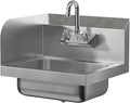 AmGood Stainless Steel Wall Mount Hand Sink with Faucet and Left Sidesplash 17" x 15" | NSF Commercial Hand Washing Basin For Restaurant, Kitchen and Home | Bowl Size: 10" x 14"