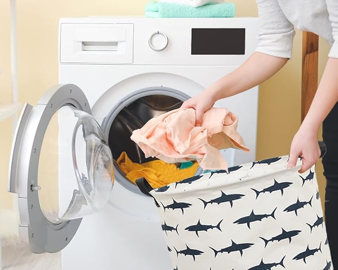 Kids Laundry Hamper,Canvas Shark Hamper Collapsible Boys Storage Baskets for Boys Room Decor,Nursery Hamper,Toy Organizer,(Shark)